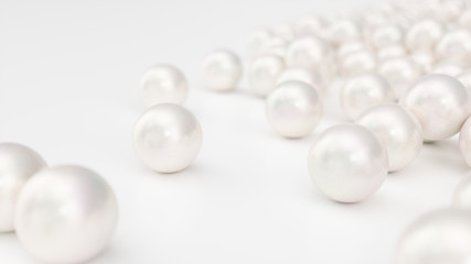 Pile of pearls. Background of the plurality of beautiful pearls. Gems, women's jewelry, nacre beads. Background For your banner, poster, logo. Beautiful shiny sea pearl. 3d illustration
