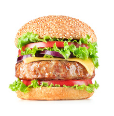 single hamburger isolated on white background