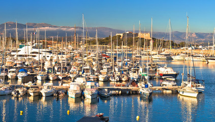 Antibes waterfront and Port Vauban harbor panoramic view