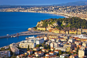 City of Nice colorful waterfront and yachting harbor aerial view