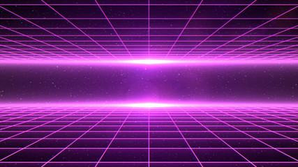 Horizontal magenta grid tunnel in space