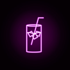 cola glass ice neon icon. Elements of fast food set. Simple icon for websites, web design, mobile app, info graphics