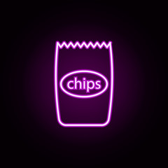 chips neon icon. Elements of fast food set. Simple icon for websites, web design, mobile app, info graphics