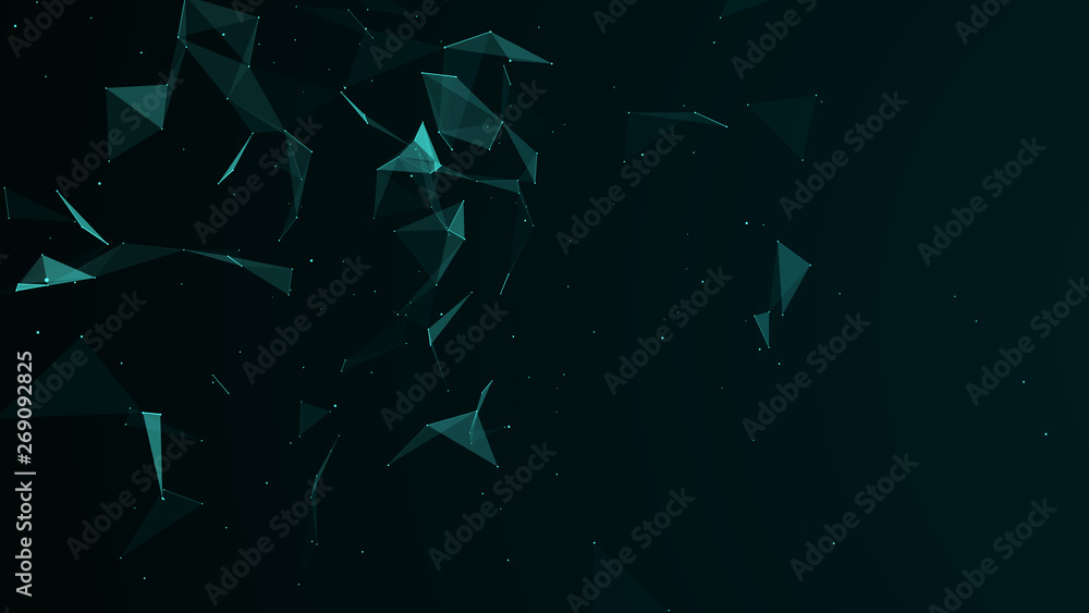 Poster Abstract digital background. Cosmic particles. The effect of plexus. Big data visualization. 3d rendering
