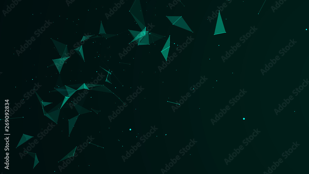 Poster Abstract digital background. Cosmic particles. The effect of plexus. Big data visualization. 3d rendering