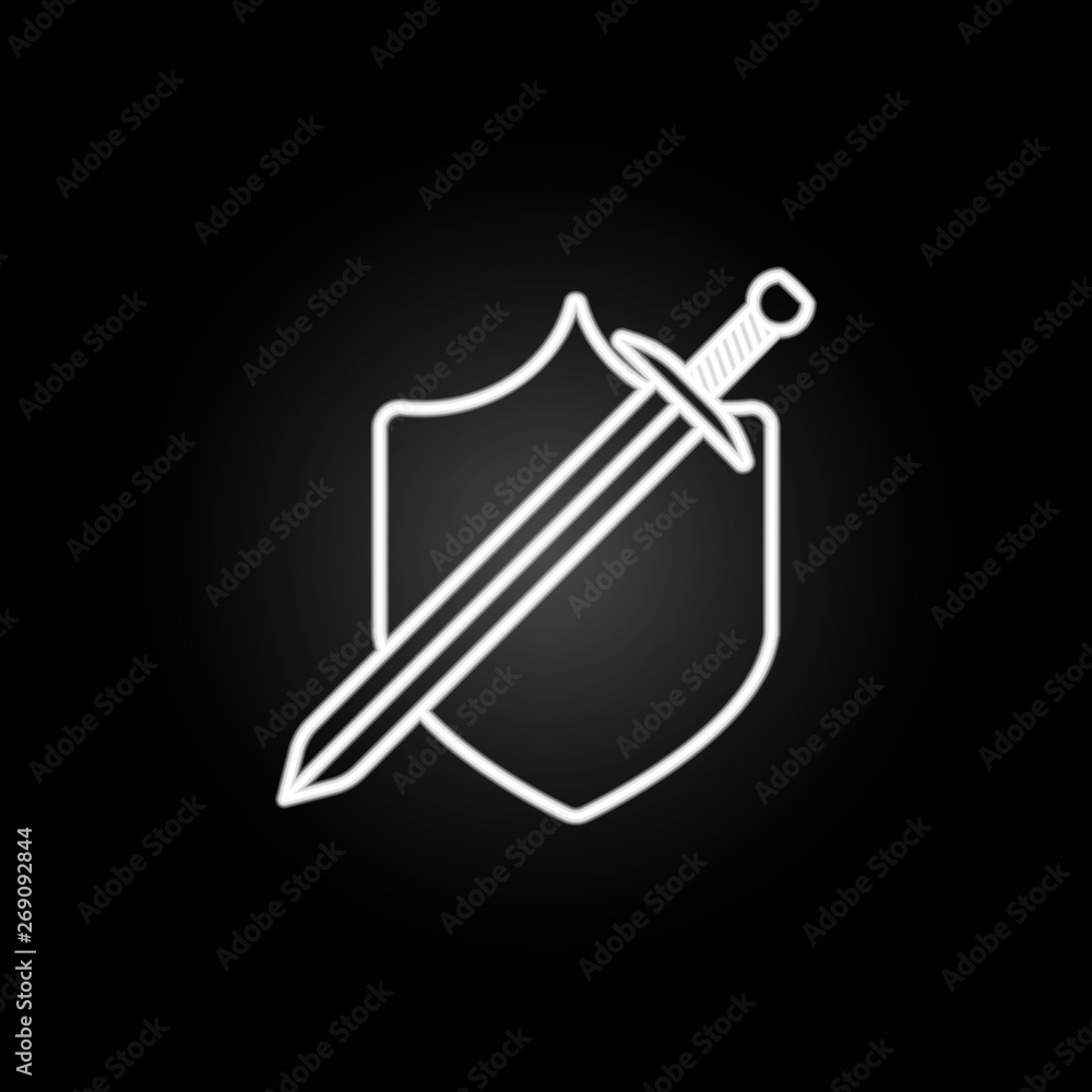 Poster sword and shield neon icon. elements of gaming set. simple icon for websites, web design, mobile app