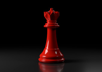 Red queen chess, standing against black background. Chess game figurine. leader success business...