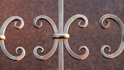 Artistic iron fence element closed up.