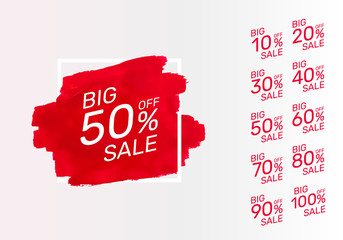 Paint red banner, collection off with share discount percentage. 