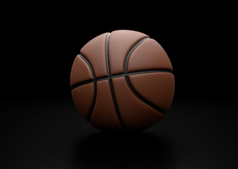 Orange Basketball with black Line Design dark Background. Basketball in the air and texture with dots. 3D illustration. 3D rendering high resolution.