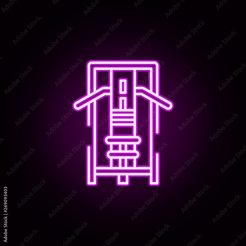 Poster lat, machine neon icon. elements of gym set. simple icon for websites, web design, mobile app, info 