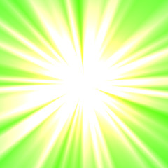 Abstract white and yellow light rays with green background illustration. Power, energy concept