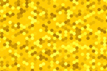 Abstract hexagon honeycomb background. Simple hexagonal illustration, honeycomb cells in yellow orange brown colours.  Bright red background. Modern tessera in bright mixed colors