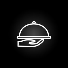 hand with a tray neon icon. Elements of hotel set. Simple icon for websites, web design, mobile app, info graphics