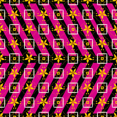 linear background of black and violet colors with ornaments and yellow flowers