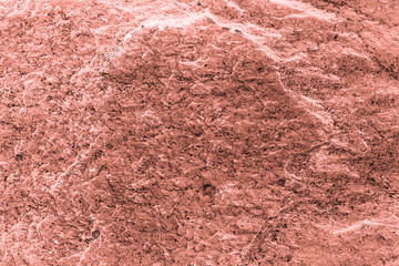 Vintage pink background. Rough painted wall of living coral color. Imperfect plane of beige colored. Uneven old decorative toned backdrop of beige tint. Texture of pink hue. Ornamental stony surface.