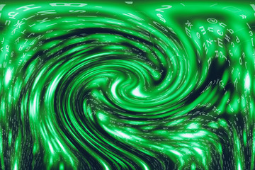 Green blue matrix digital background. Distorted cyberspace concept. Characters fall down in...