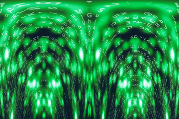 Green blue matrix digital background. Distorted cyberspace concept. Characters fall down. Matrix...