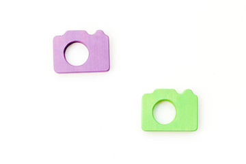 photo camera concept on white background top view mock up