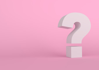 Question mark on pink background with shadow in pastel colors. Minimalism concept . 3d render illustration