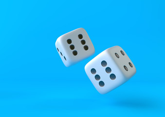 Cubes dices on blue background in pastel colors. Minimalism concept . 3d render illustration