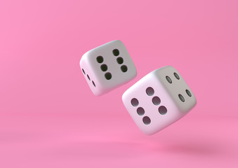 Cubes dices on pink background in pastel colors. Minimalism concept . 3d render illustration