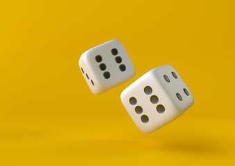 Cubes dices on yellow background in pastel colors. Minimalism concept . 3d render illustration