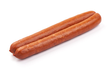Smoked Pork Sausages, close-up, isolated on white background