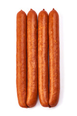 Oktoberfest Smoked Sausages, top view, isolated on white background
