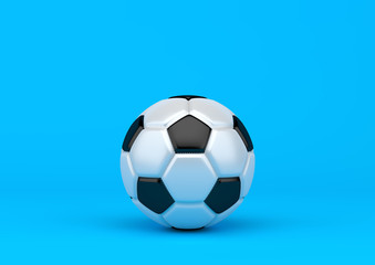 Fototapeta na wymiar Soccer ball on pastel blue background. Minimal creative concept. 3D render illustration