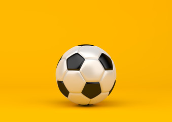 Soccer ball on pastel yellow background. Minimal creative concept. 3D render illustration
