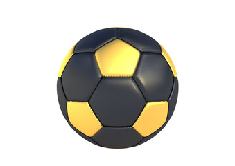 Black gold soccer ball isolated on white background. Black gold football ball. Realistic soccer 3d ball. 3d render illustration