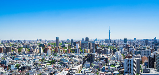 東京　青空と都市風景	ワイド