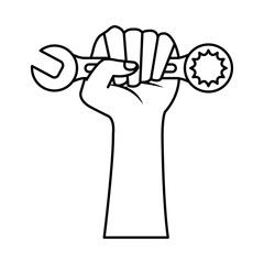 hand with wrench key tool icon