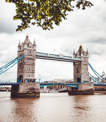 Fototapeta na wymiar tower bridge landmark in London on a cloudy day of springtime