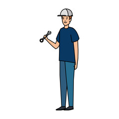builder worker with helmet and wrench