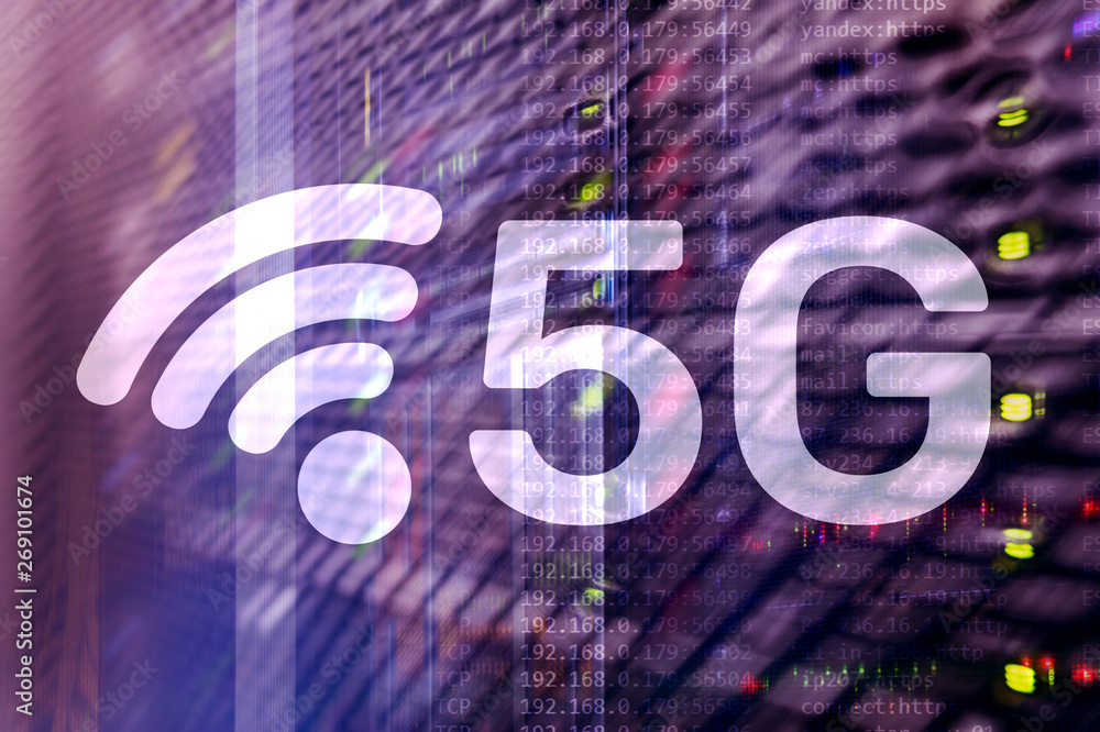 Poster 5g network, 5g internet connection concept in digital background. smart communication network concep