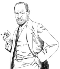 Sigmund Freud portrait in line art illustration