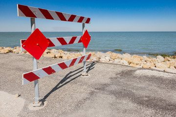 Barricade to a washout road in Indianola Texas due to hurricane Harvey