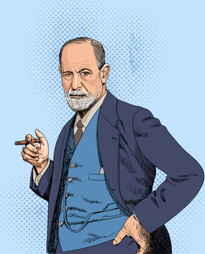 Sigmund Freud portraitin line art illustration