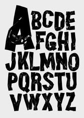 Black bold scotch tape alphabet. Vector font