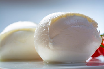 Balls of buffalo mozzarella, soft Italian scheese made from the milk of Italian Mediterranean buffalo