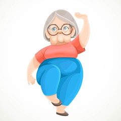 Cartoon character retired grandmother doing qigong exercises revitalizing her body isolated on white background