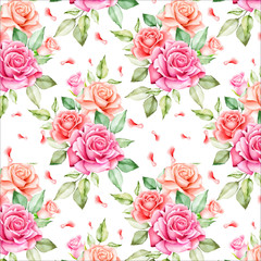 watercolor floral and leaves seamless pattern