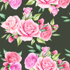 watercolor floral and leaves seamless pattern