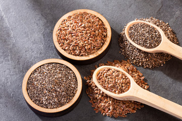 Organic chia and linseed seeds - Text space