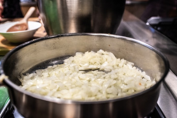 Onion frying in a pan