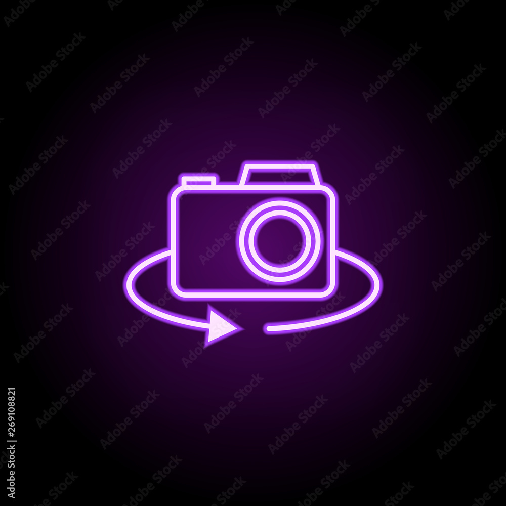 Poster rotate camera neon icon. elements of photography set. simple icon for websites, web design, mobile a