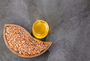 Seeds and linseed oil - Linum usitatissimum. Text space
