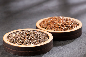 Organic chia and linseed seeds - Text space